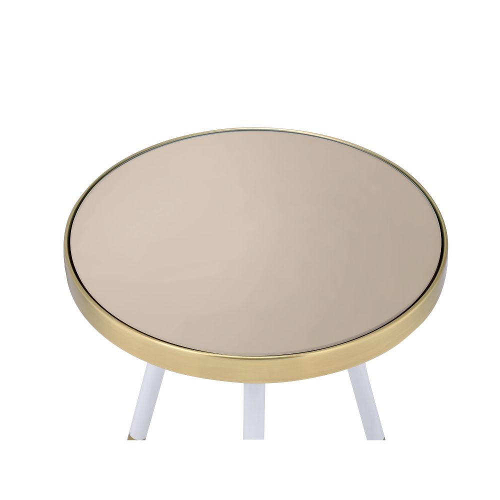 ACME - Mazon Accent Table in Antique Brass/White/Smoky Mirrored