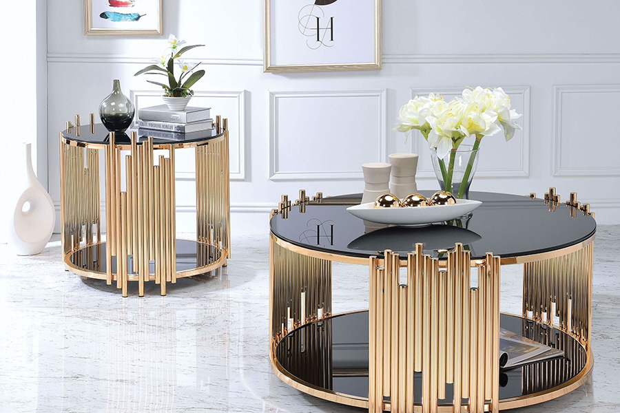 ACME - Tanquin Coffee Table in Black Glass/Gold