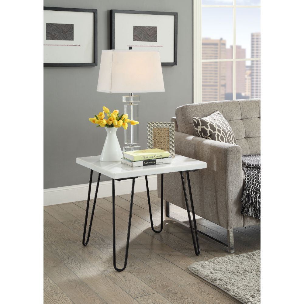 ACME Telestis End Table - White Marble/Black