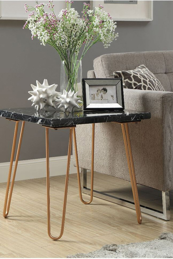 ACME Telestis End Table - Black Marble/Gold