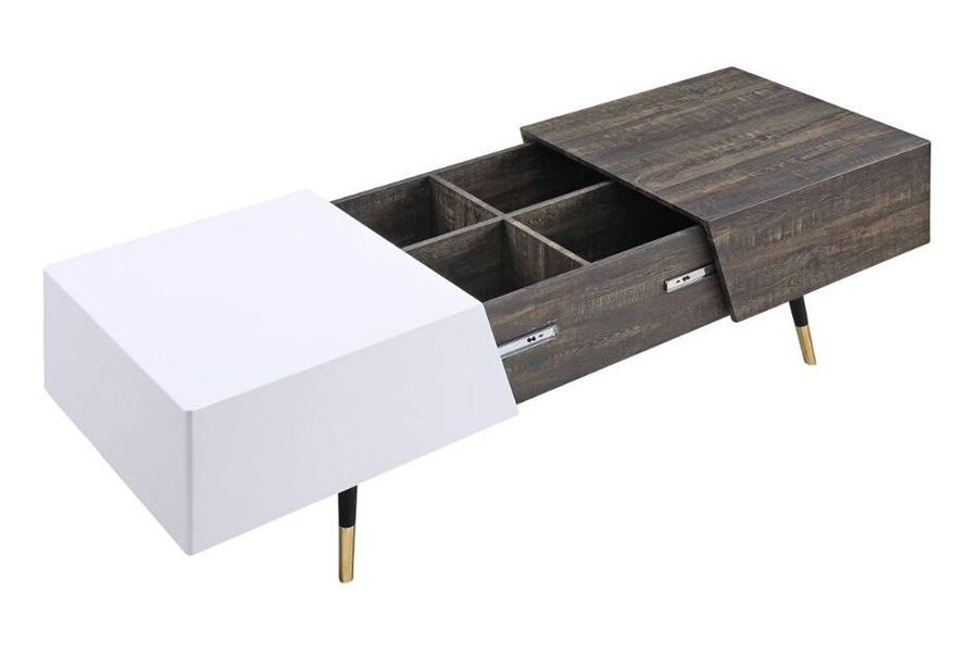 ACME - Orion Coffee Table in White High Gloss/Rustic Oak