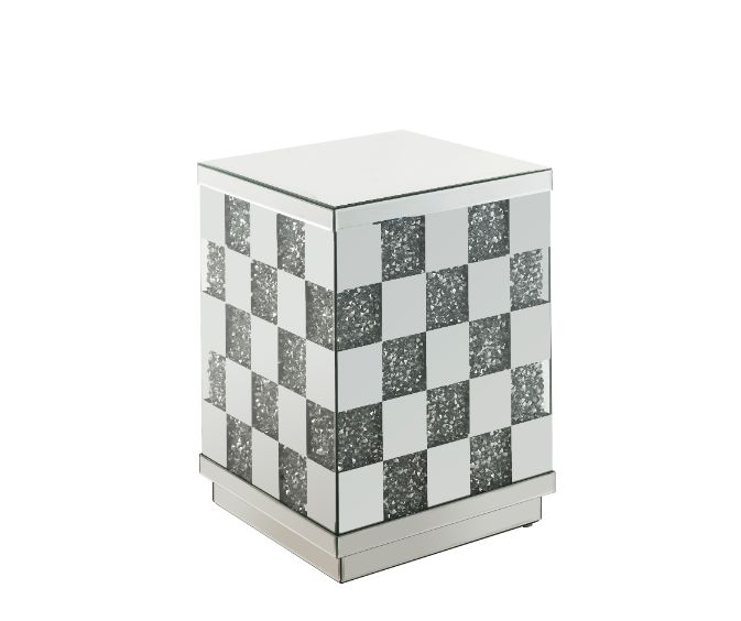 ACME - Noralie End Table in Mirrored/Faux Diamonds (84692)