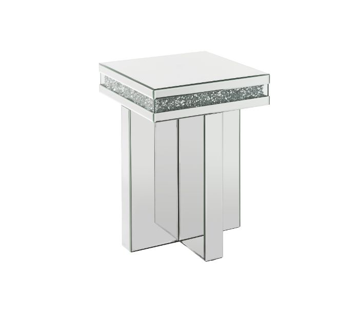 ACME - Noralie End Table in Mirrored/Faux Diamonds (84697)