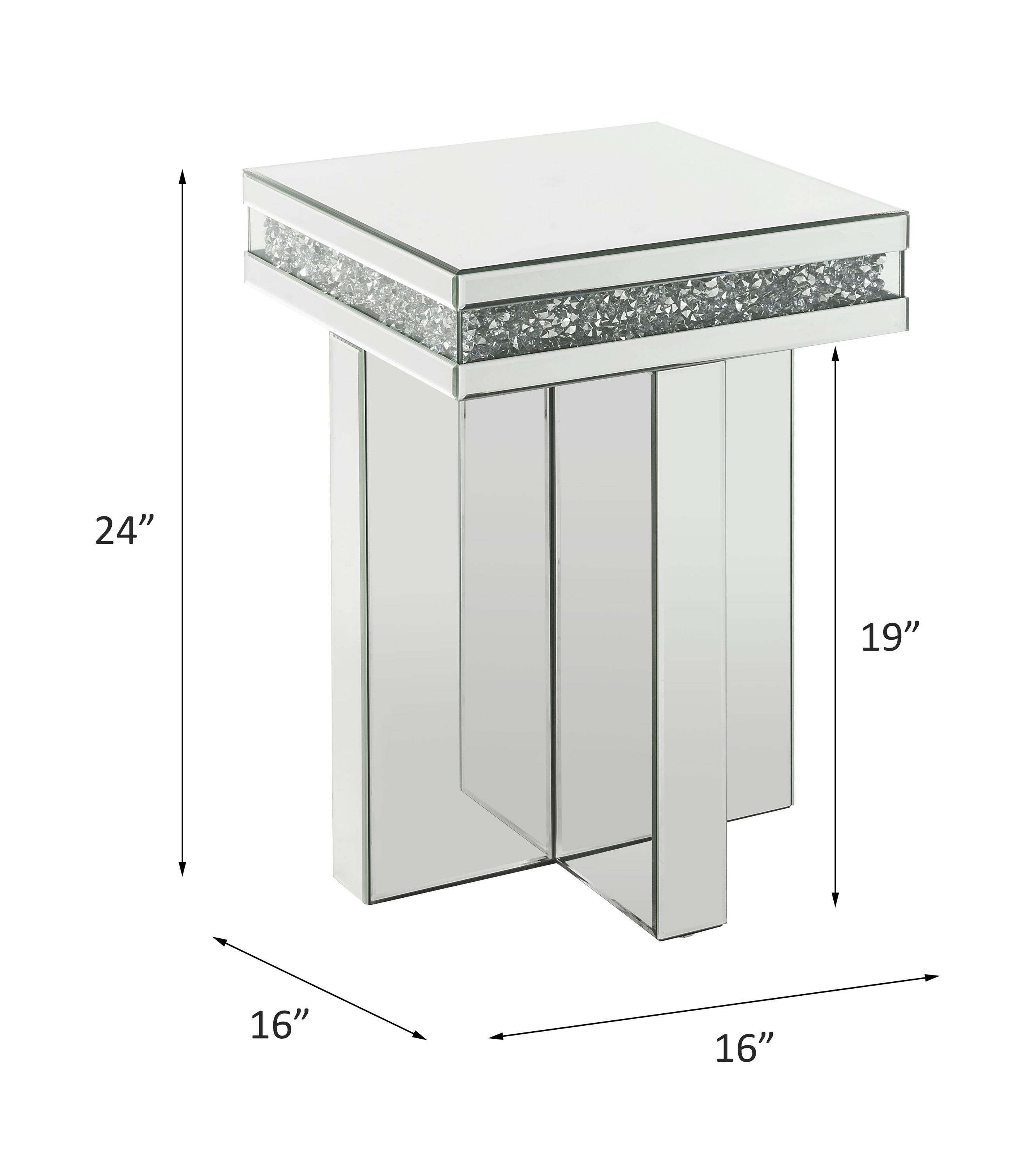 ACME - Noralie End Table in Mirrored/Faux Diamonds (84697)