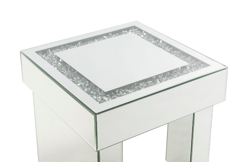 ACME - Noralie End Table in Mirrored/Faux Diamonds (84702)