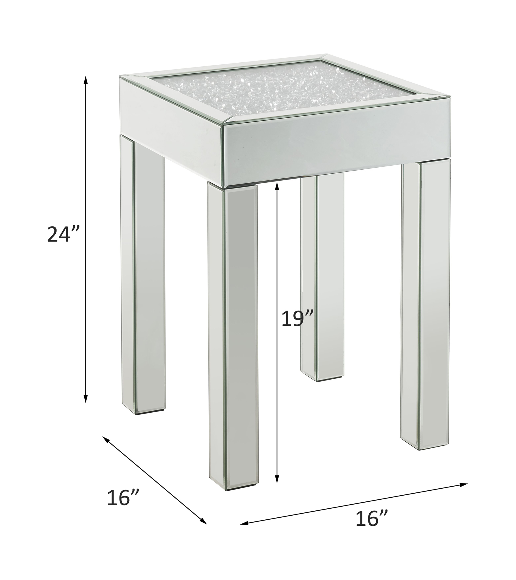 ACME - Noralie End Table in Mirrored/Faux Diamonds (84707)