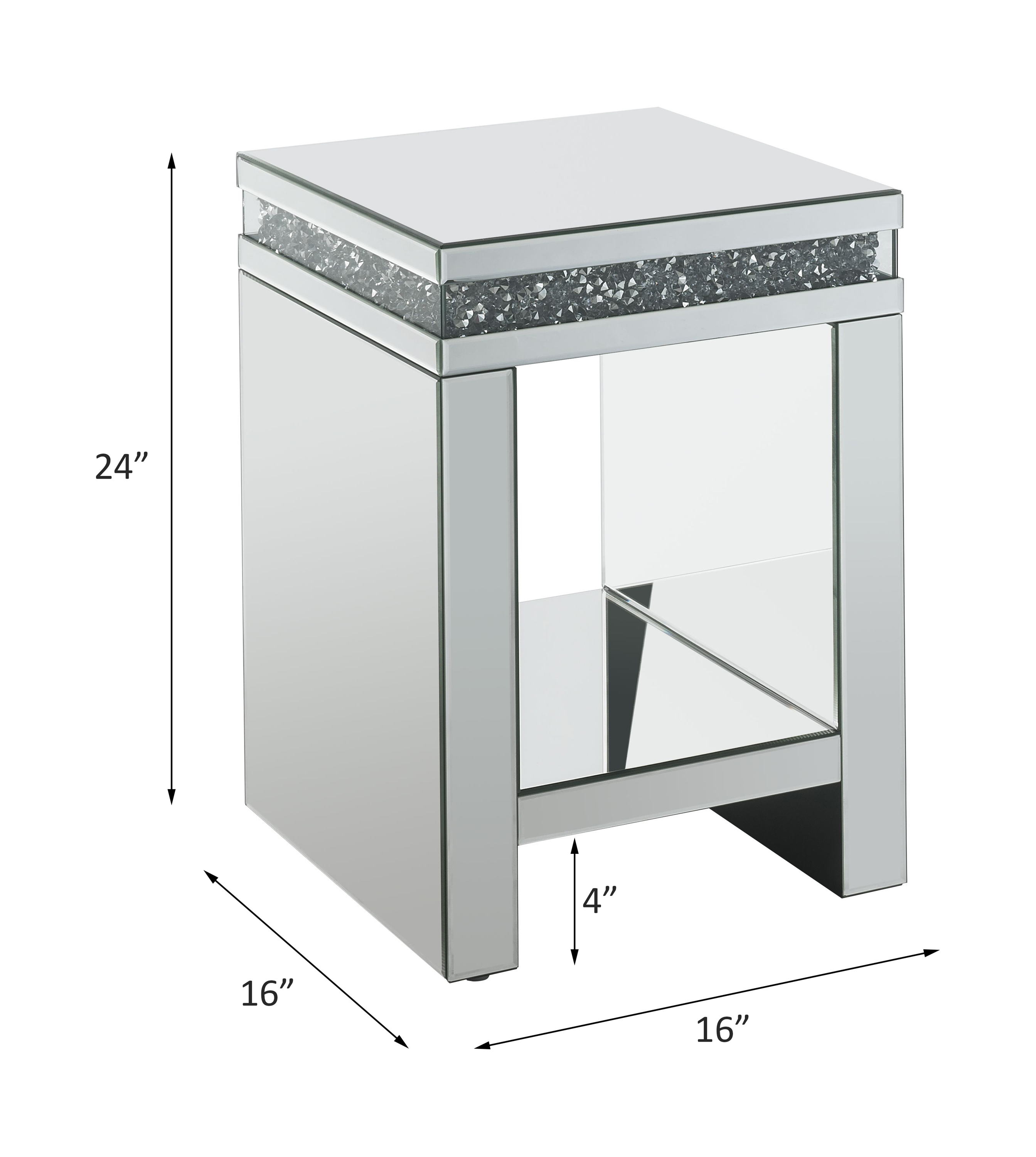 ACME - Noralie End Table in Mirrored/Faux Diamonds (84717)