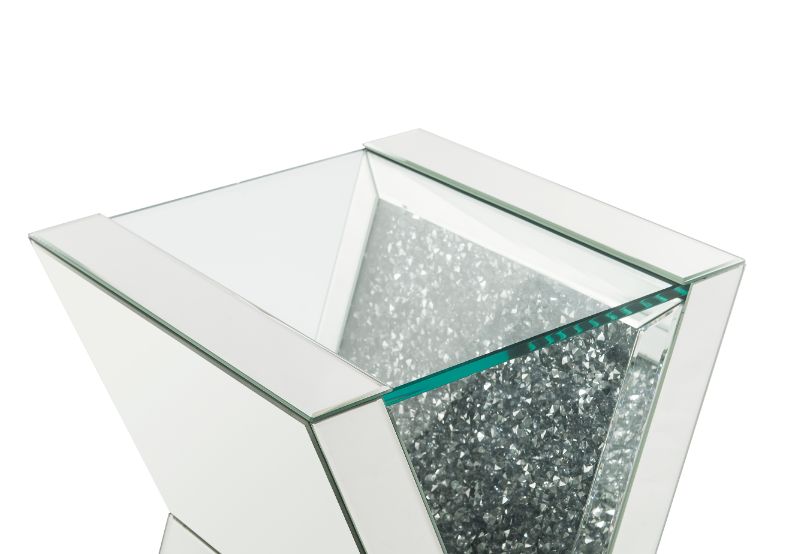 ACME - Noralie End Table in Clear Glass/Mirrored/Faux Diamonds (84727)