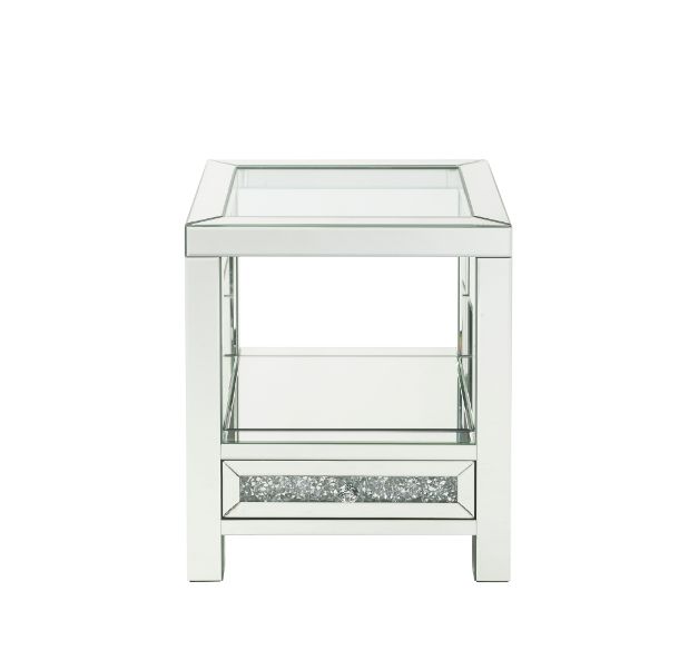 ACME - Noralie End Table in Mirrored/Faux Diamonds (84732)