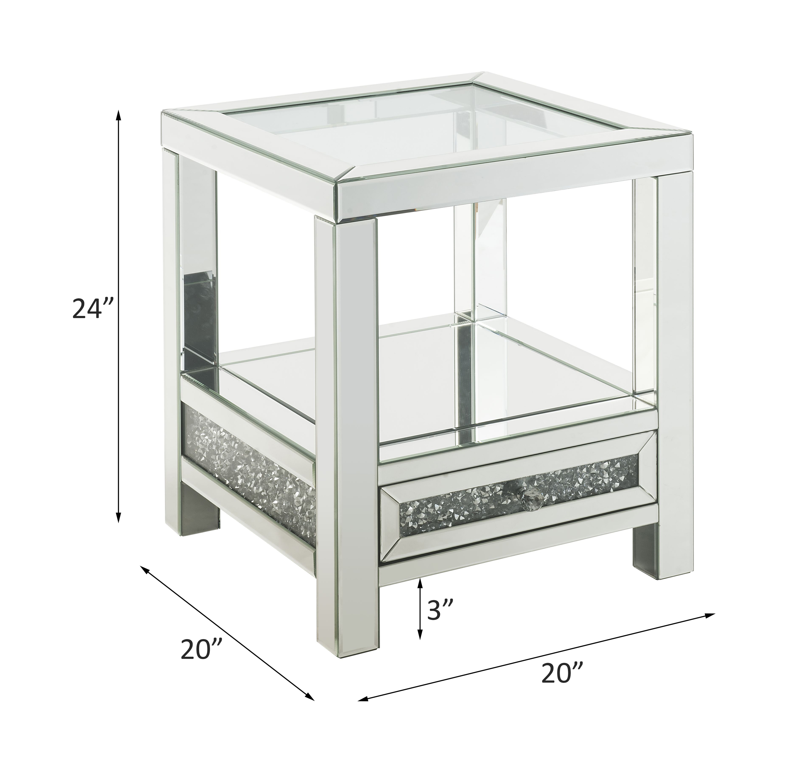 ACME - Noralie End Table in Mirrored/Faux Diamonds (84732)