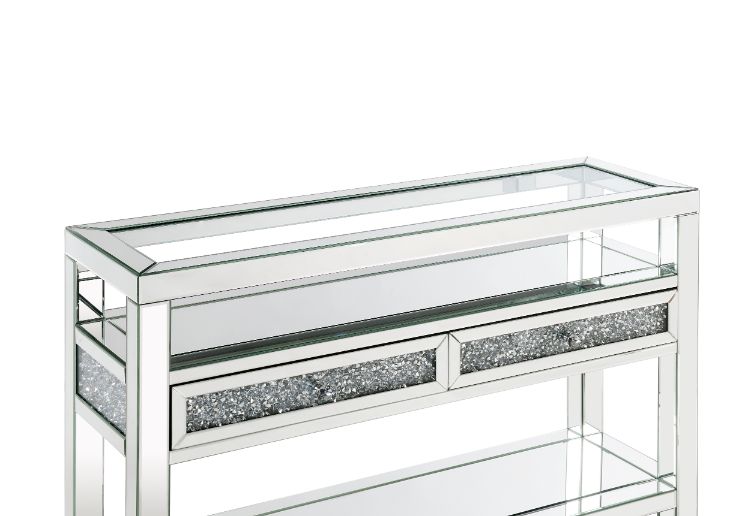 ACME - Noralie Sofa Table in Mirrored/Faux Diamonds (84733)