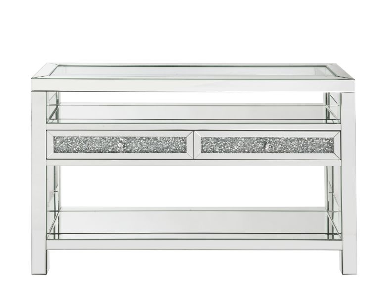 ACME - Noralie Sofa Table in Mirrored/Faux Diamonds (84733)