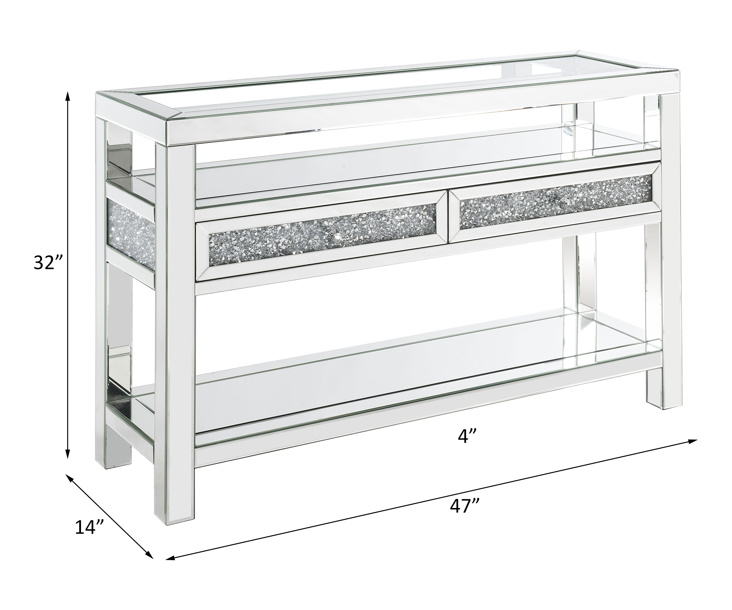 ACME - Noralie Sofa Table in Mirrored/Faux Diamonds (84733)