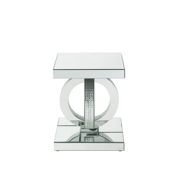 ACME - Ornat End Table in Mirrored/Faux Square Diamonds