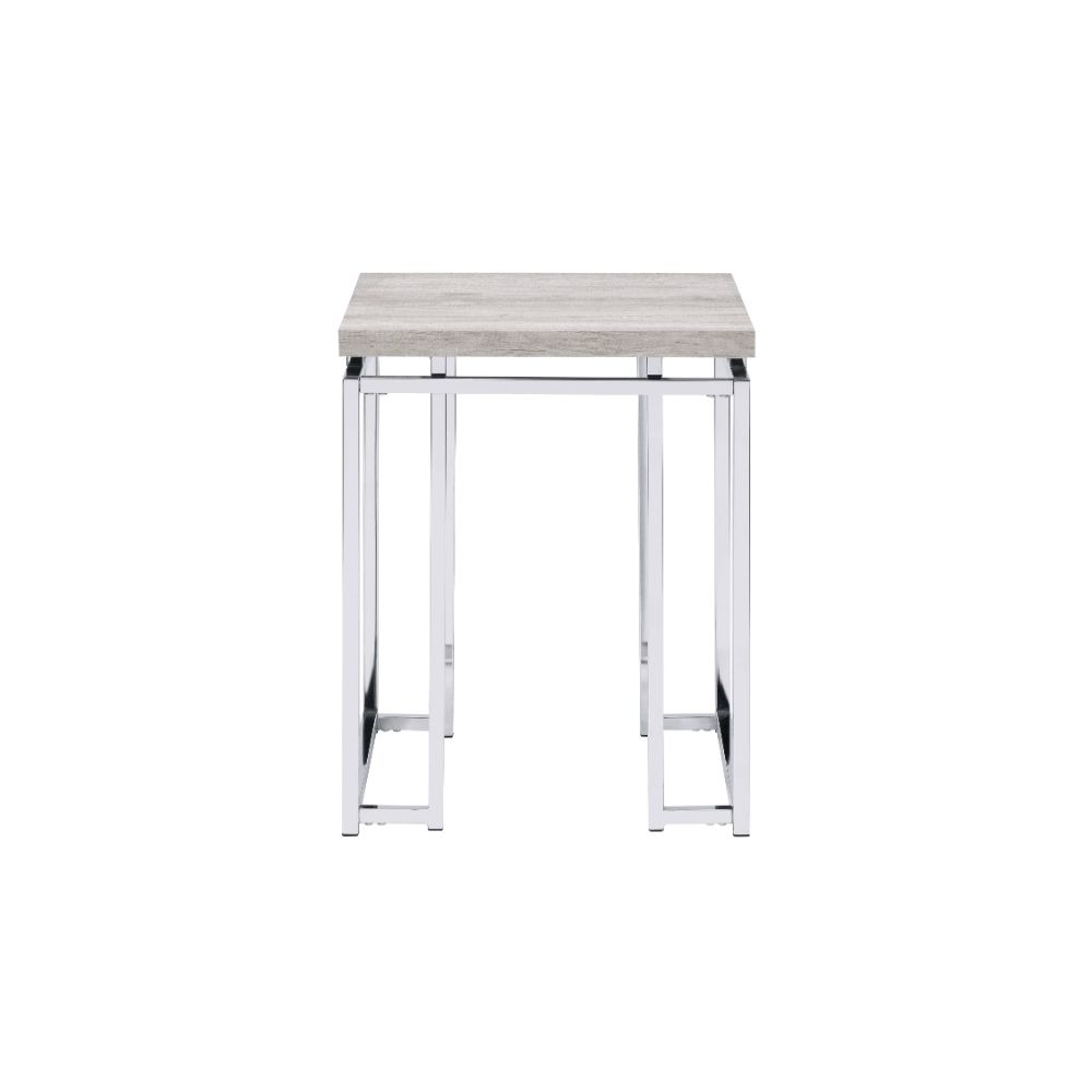 ACME - Chafik End Table in Natural Oak/Chrome