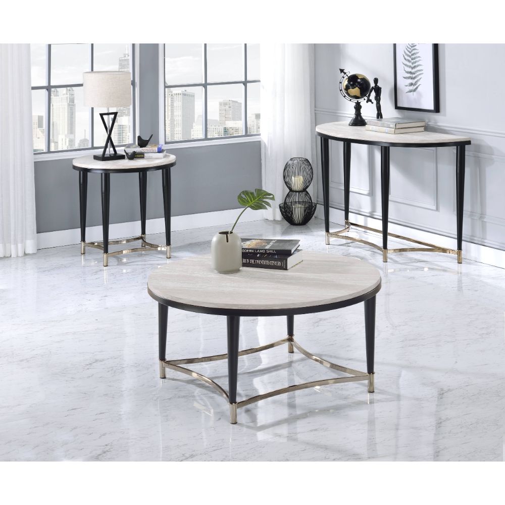 ACME - Ayser Coffee Table in White Washed/Black