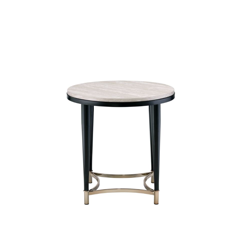 ACME - Ayser End Table in White Washed/Black