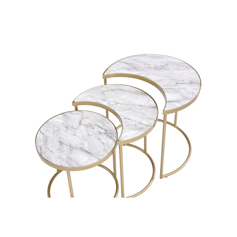 ACME - Anpay Nesting Table Set in Faux Marble Top/Gold