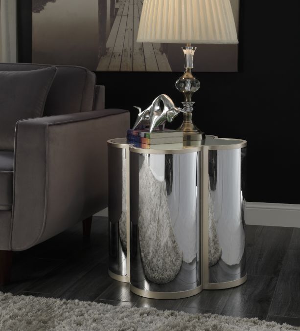 ACME - Clover End Table in Silver/Champagne