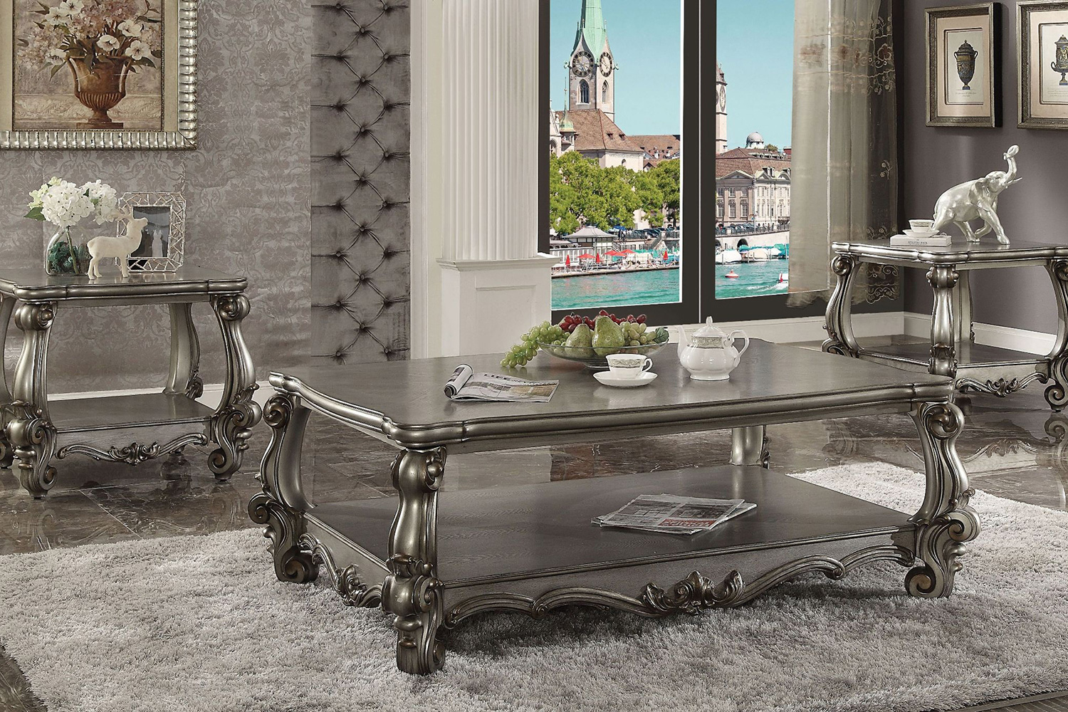 ACME - Versailles Coffee Table in Antique Platinum