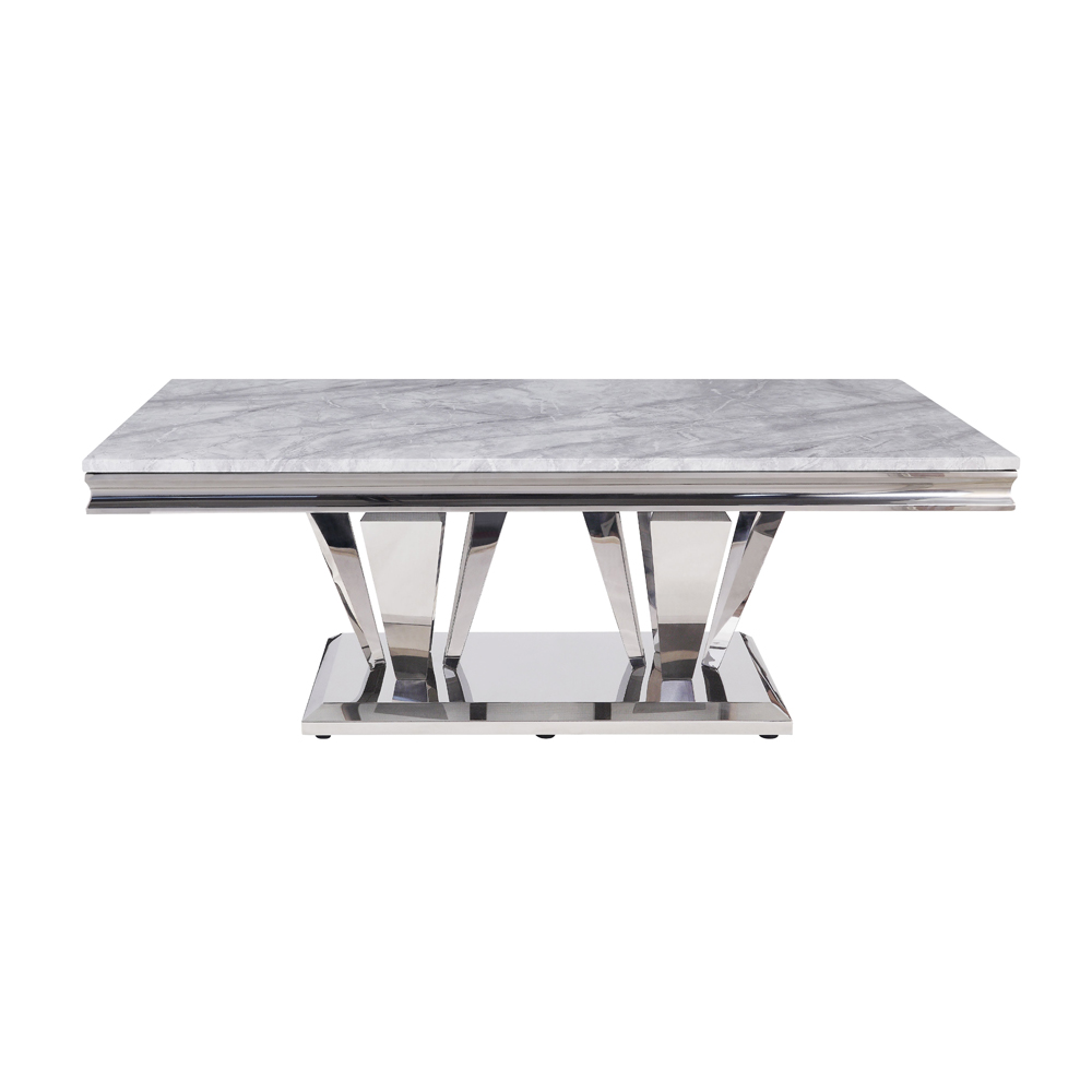 ACME - Satinka Coffee Table in Light Gray Printed Faux Marble Top/Mirrored Silver