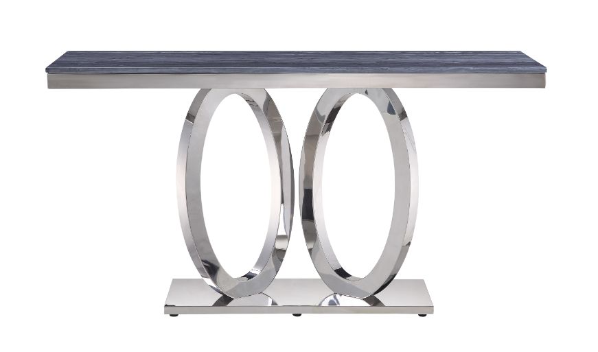 ACME - Zasir Sofa Table in Gray Faux Marble Top/Mirrored Silver