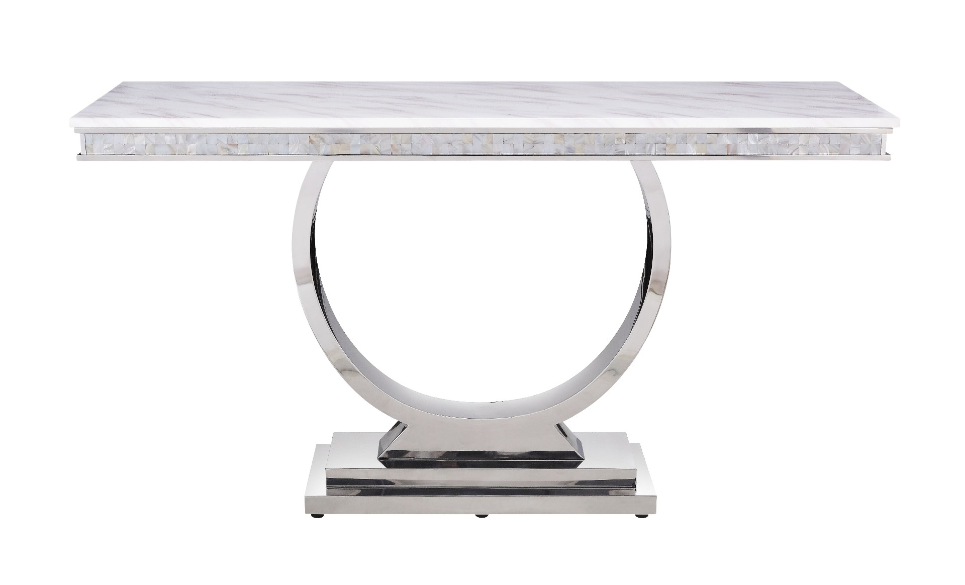 ACME - Zander Sofa Table in White Printed Faux Marble Top/Mirrored Silver