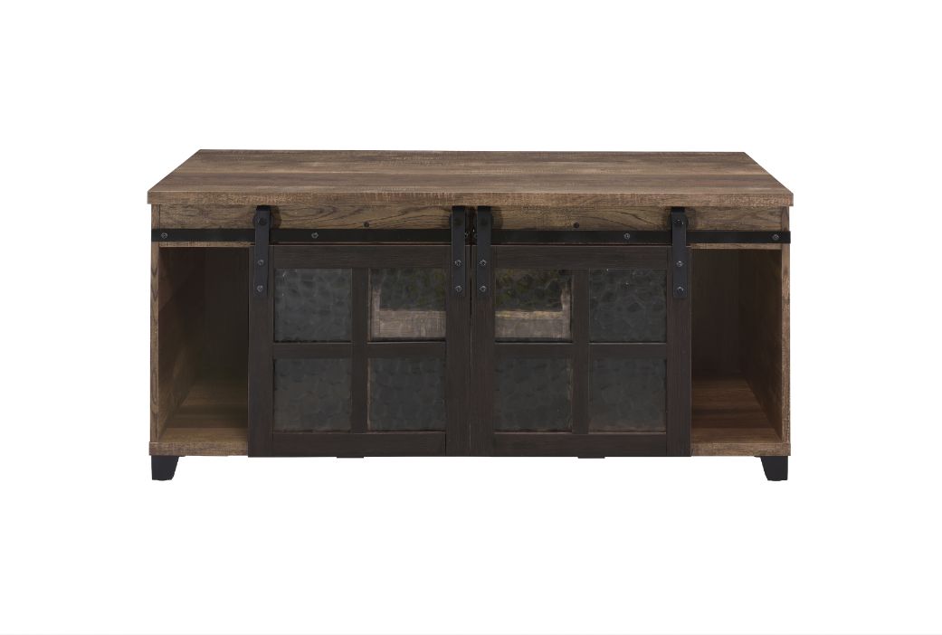 ACME - Nineel Coffee Table in Obscure Glass/Rustic Oak/Black