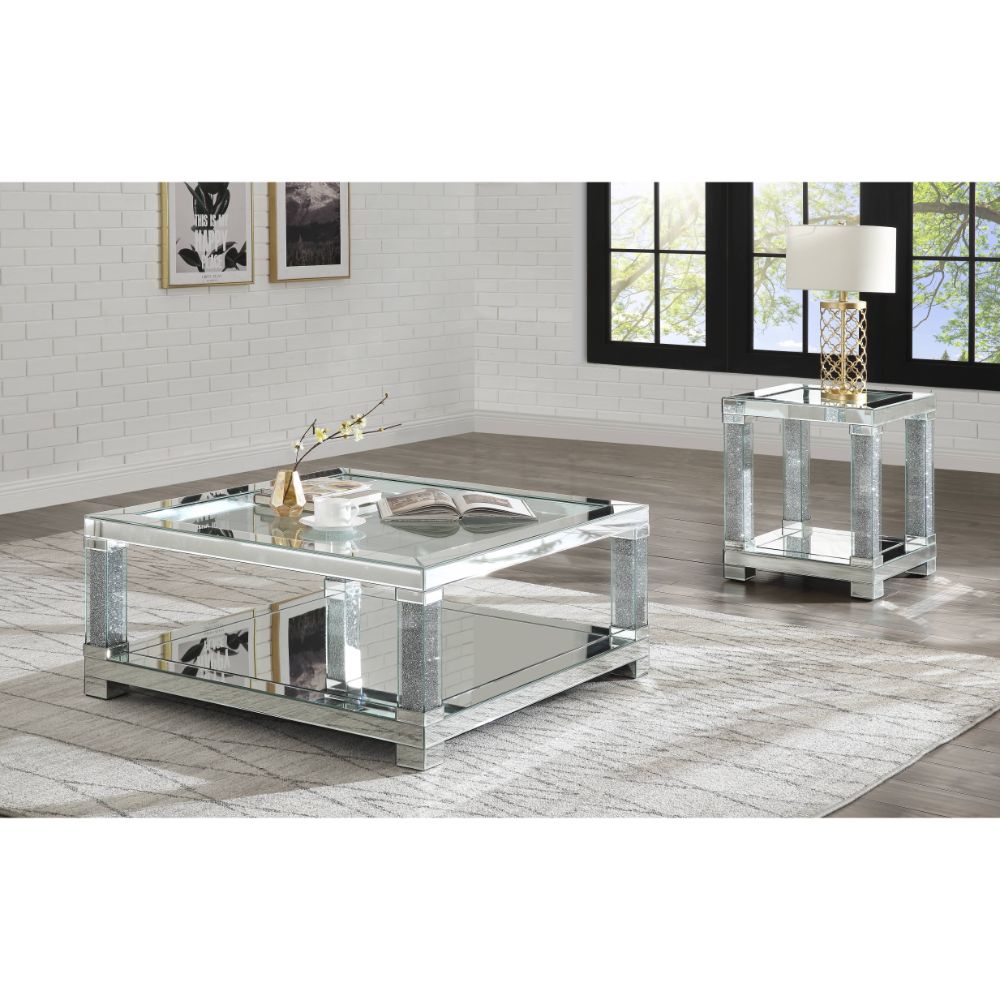 ACME - Noralie Coffee Table in Mirrored/Faux Diamonds (87995)