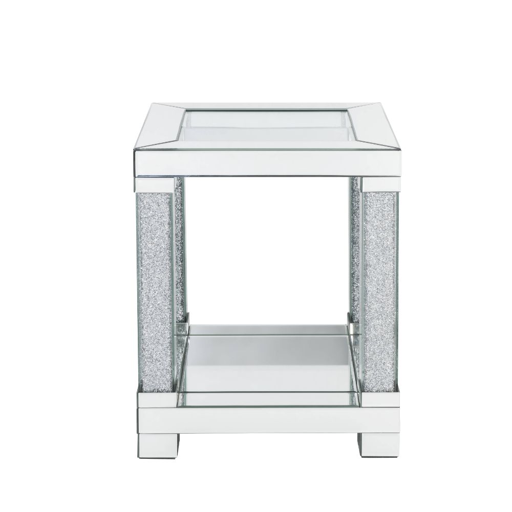 ACME - Noralie End Table in Mirrored/Faux Diamonds (87997)