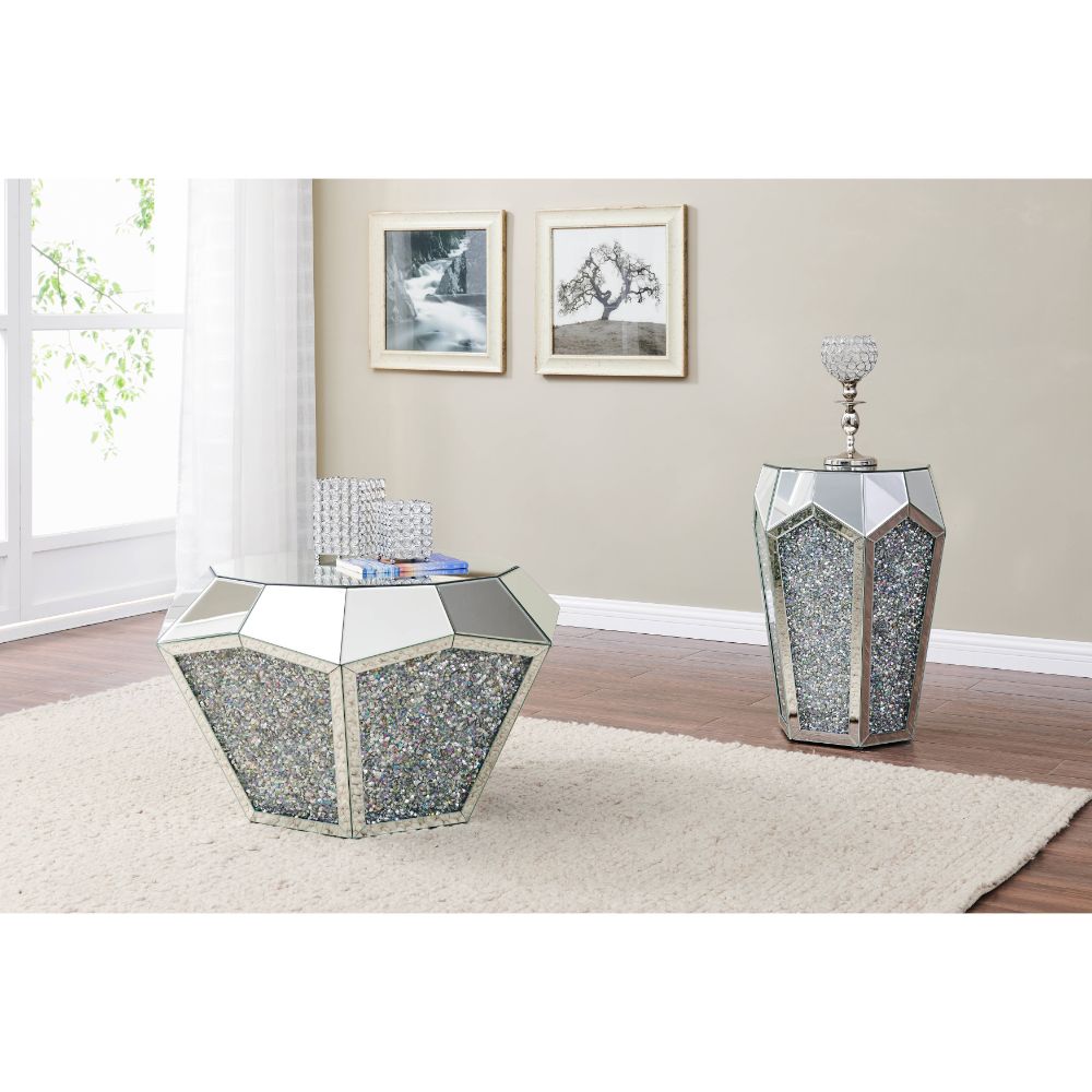 ACME - Noralie Coffee Table in Mirrored/Faux Diamonds (88005)