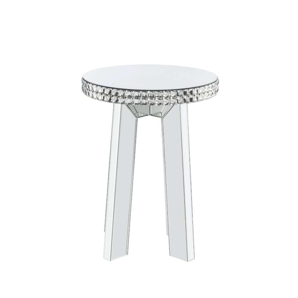 ACME - Lotus End Table in Mirrored/Faux Ice Cube Crystals (88012)