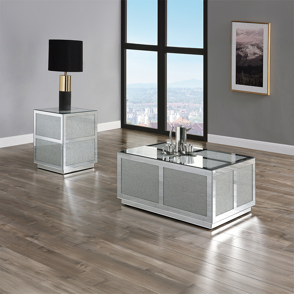 ACME - Noralie Coffee Table in Mirrored/Faux Diamonds (88015)