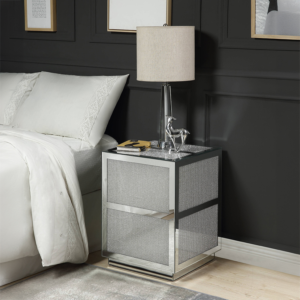 ACME - Noralie End Table in Mirrored/Faux Diamonds (88017)