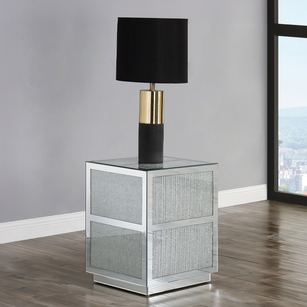 ACME - Noralie End Table in Mirrored/Faux Diamonds (88017)