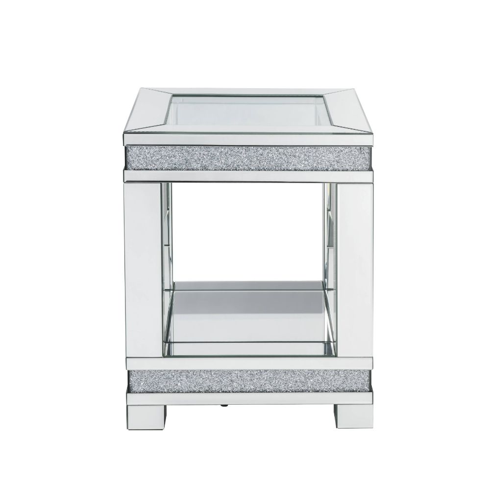 ACME - Noralie End Table in Mirrored/Faux Diamonds (88022)