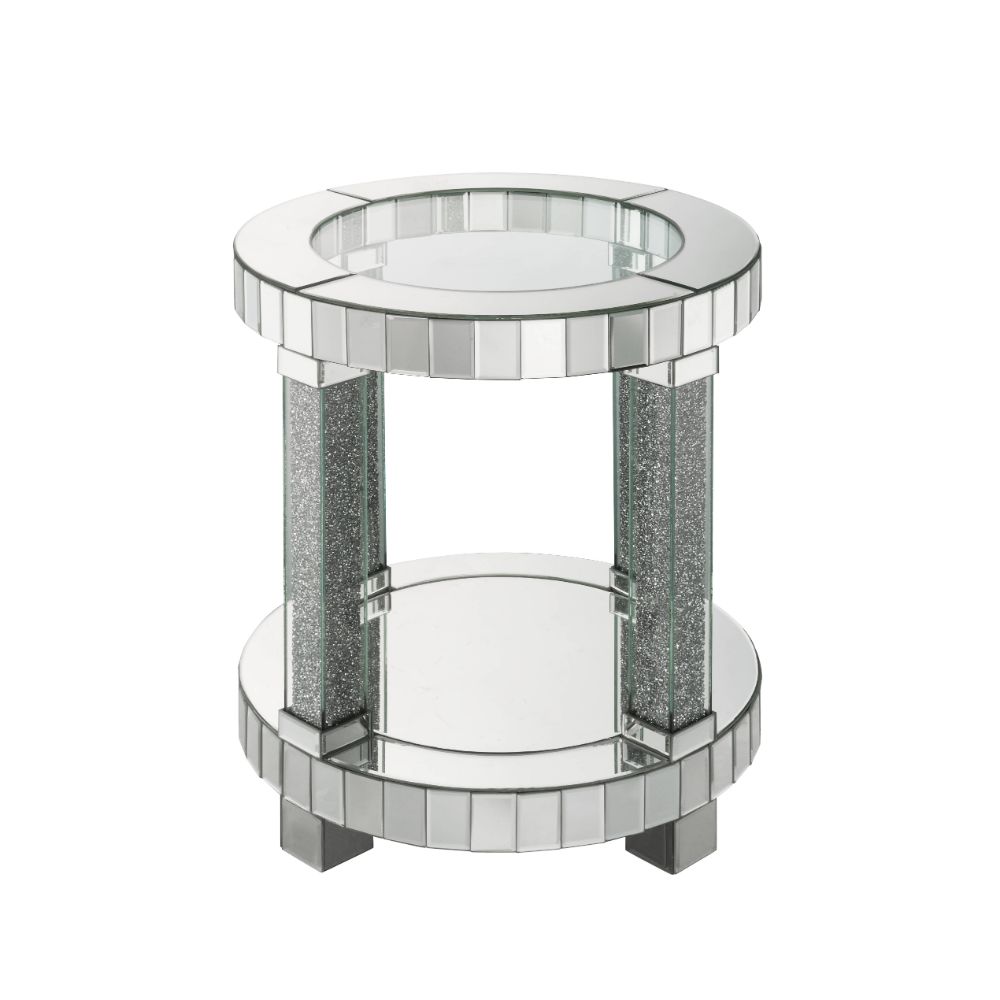 ACME - Noralie End Table in Mirrored/Faux Diamonds (88027)