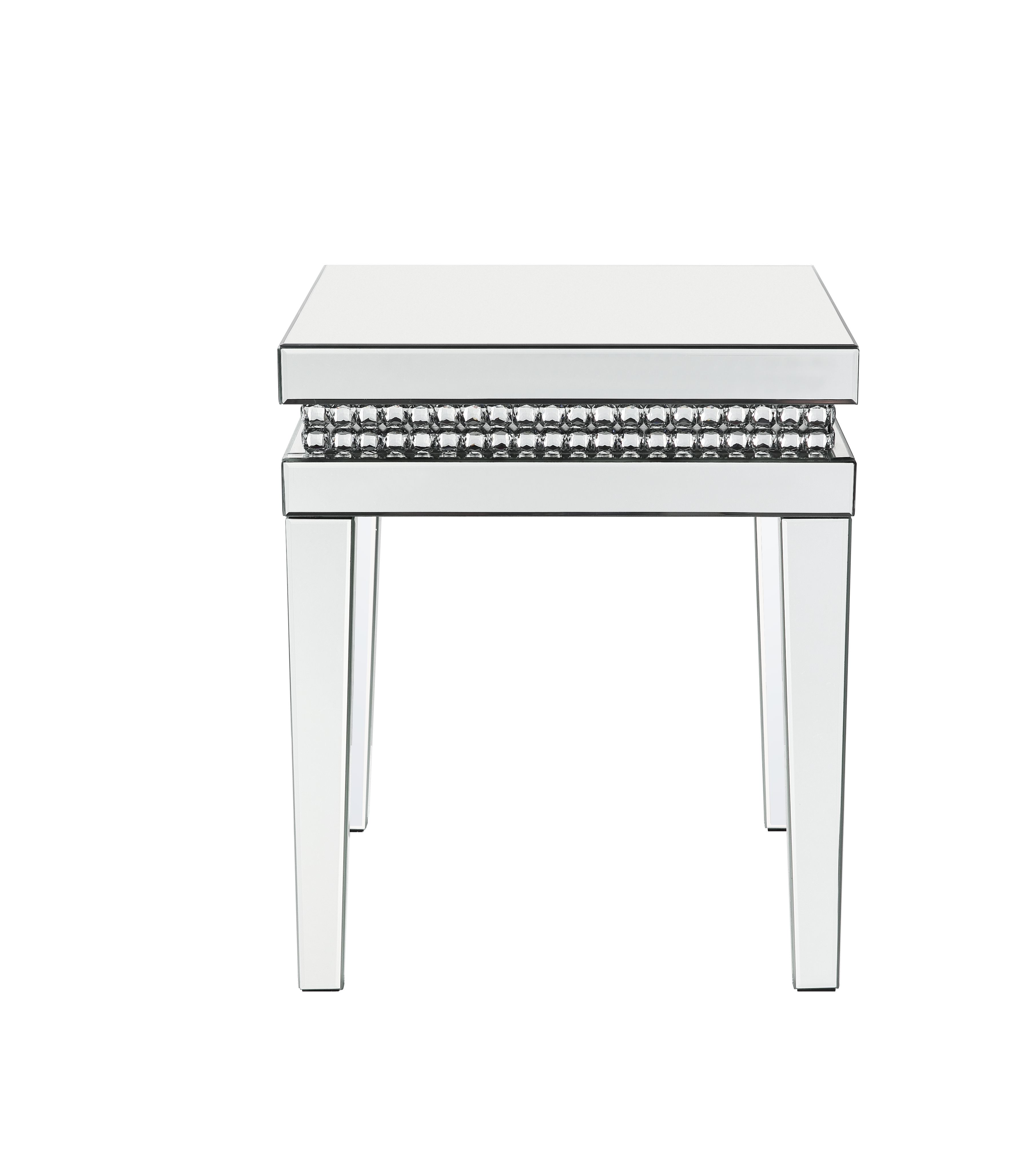 ACME - Lotus End Table in Mirrored/Faux Ice Cube Crystals (88052)