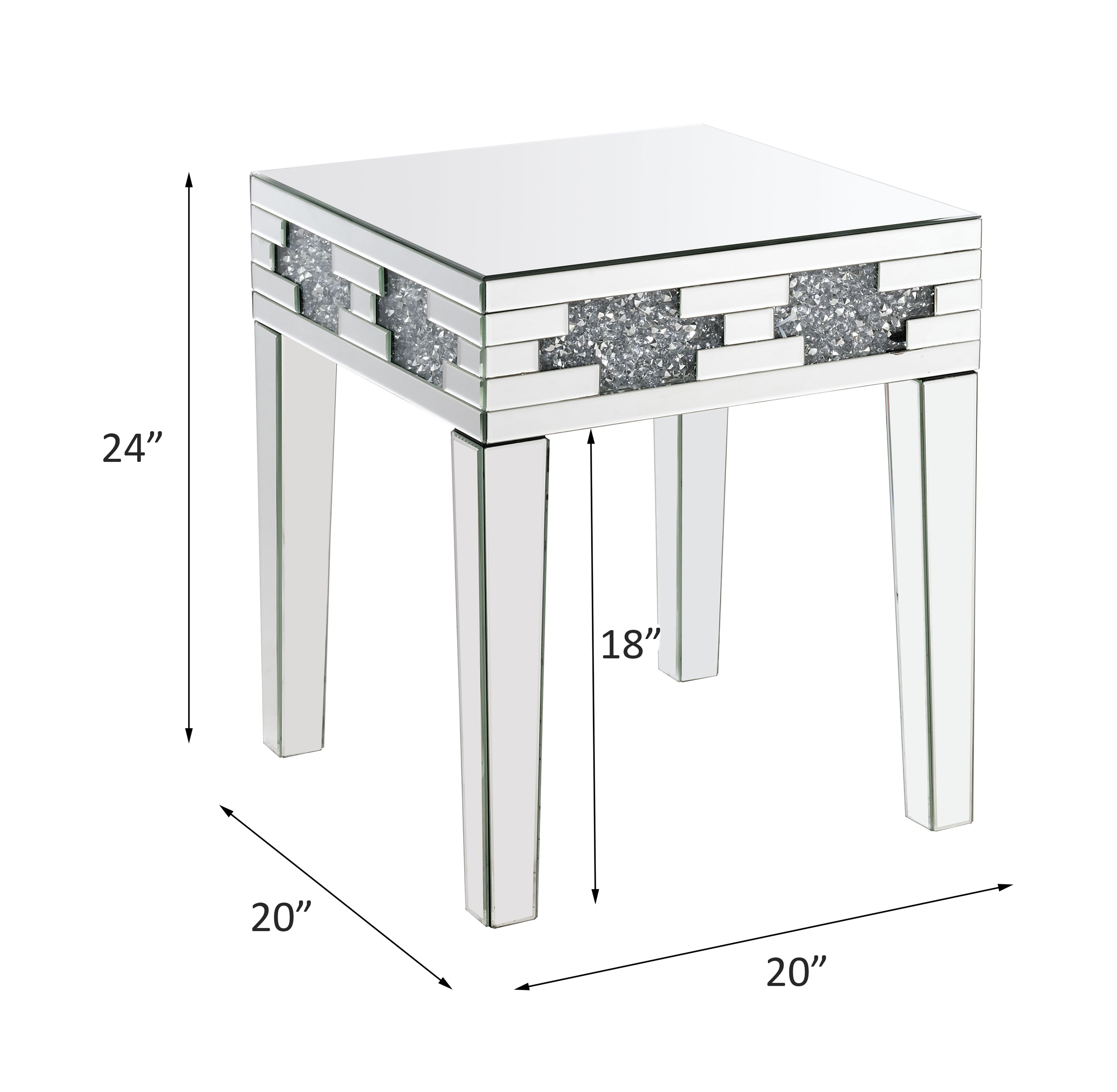 ACME - Noralie End Table in Mirrored/Faux Diamonds (88057)