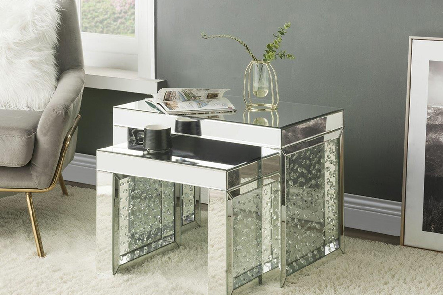 ACME - Nysa Accent Table in Mirrored/Faux Crystals Inlay (88065)