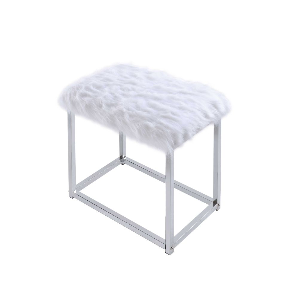 ACME - Carenze II Vanity Set in White Faux Fur/Chrome