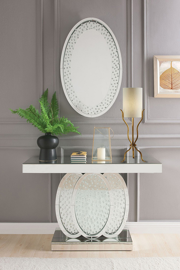 ACME - Nysa Console Table in Mirrored/Faux Crystals (90320)