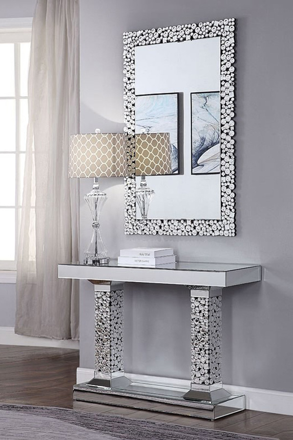 ACME - Kachina Console Table in Mirrored/Faux Gems (90446)