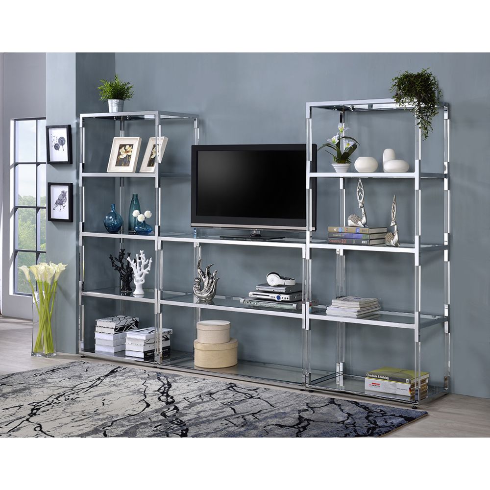 ACME - Raegan TV Stand in Clear Acrylic/Chrome/Clear Glass