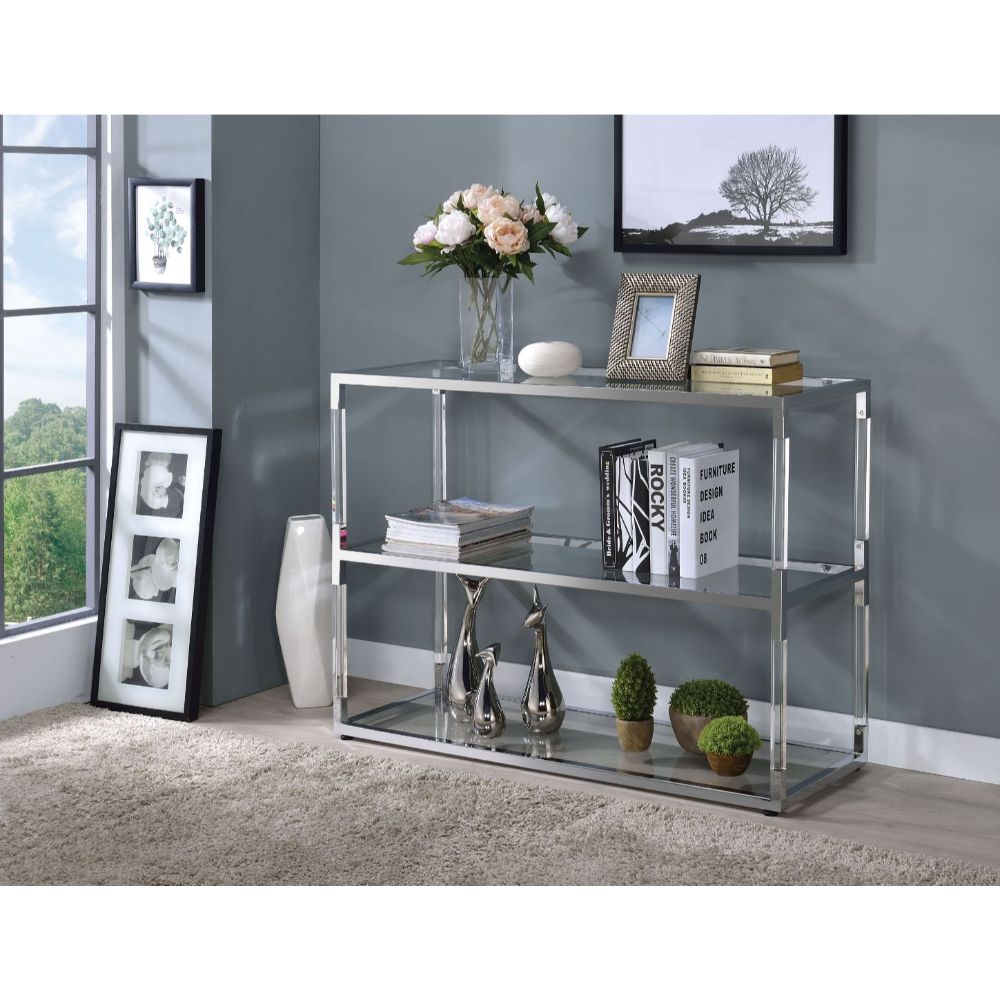 ACME - Raegan TV Stand in Clear Acrylic/Chrome/Clear Glass