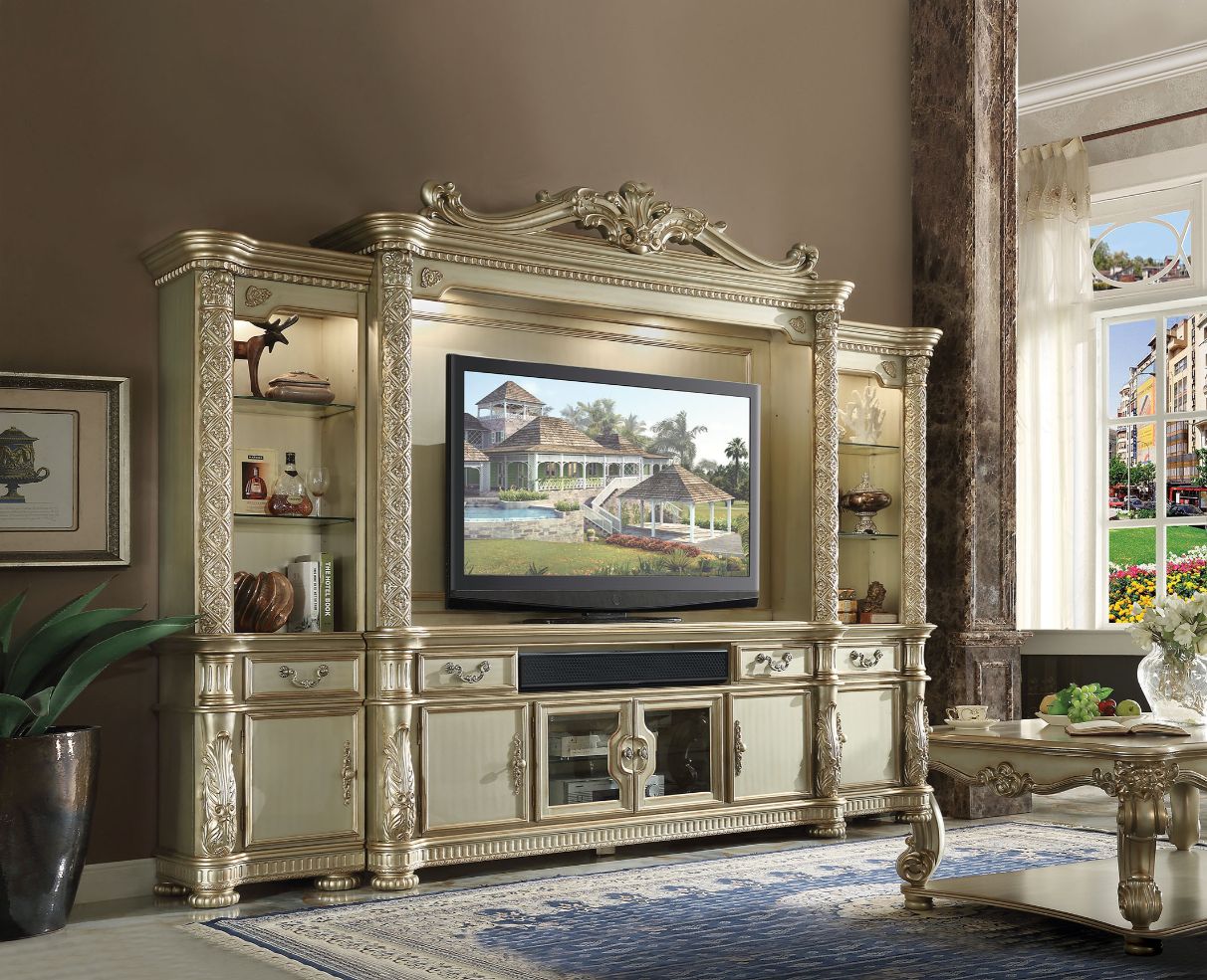 ACME Vendome II Entertainment Center - Gold Patina/Bone