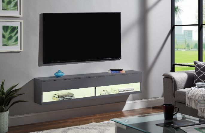 ACME Ximena Floating TV Stand with Led - Gray Finish