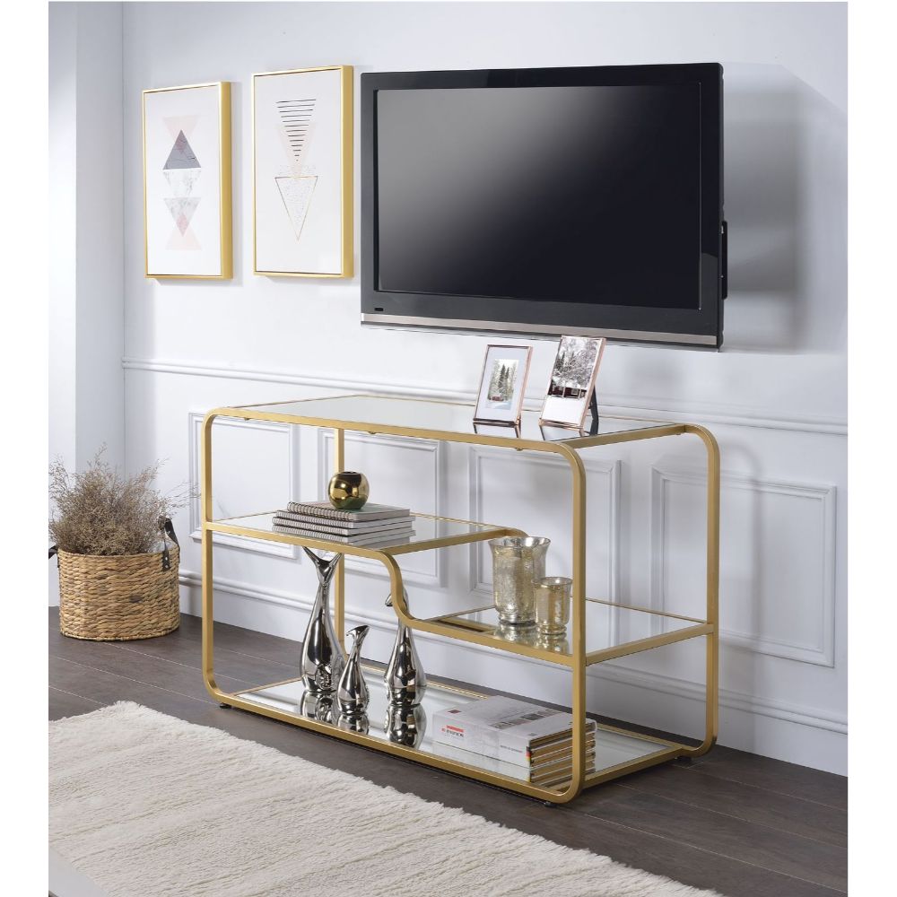 ACME - Astrid TV Stand in Mirrored/Gold