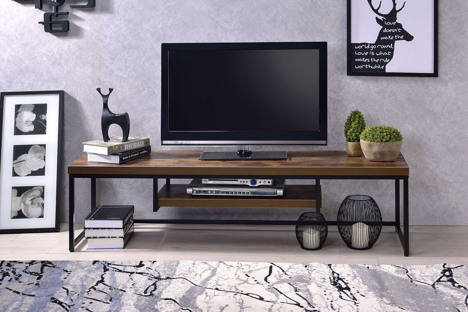 ACME - Bob Weathered Oak and Black TV Stand