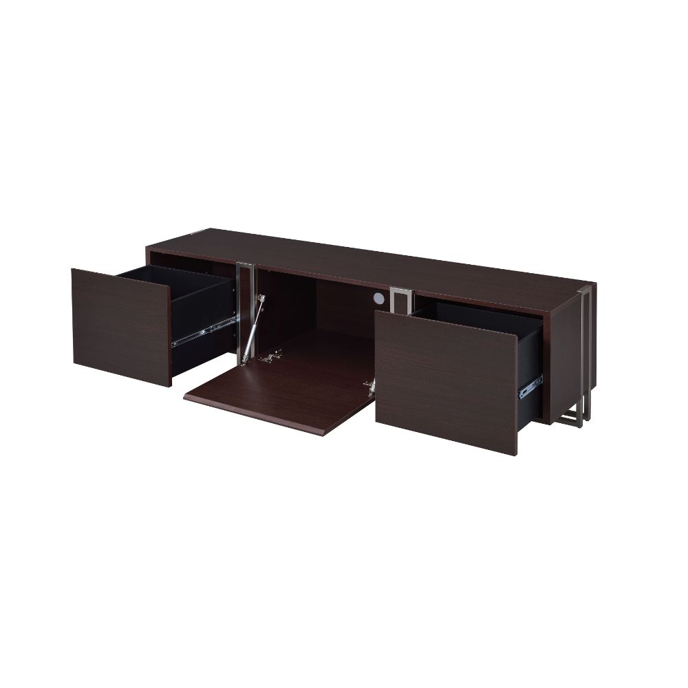 ACME - Cattoes TV Stand in Dark Walnut/Nickel